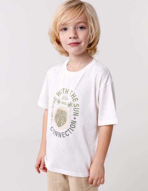 Ecru organic cotton tiger-lenticular mask t-shirt for boy - IKKS