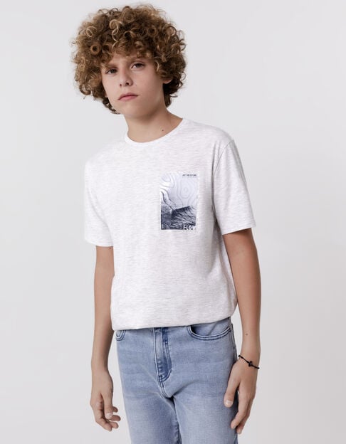 Grey organic cotton t-shirt with sea waves patch for boy - IKKS