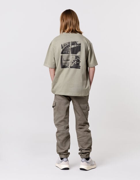 Organic cotton khaki T-shirt with back print for boy - IKKS