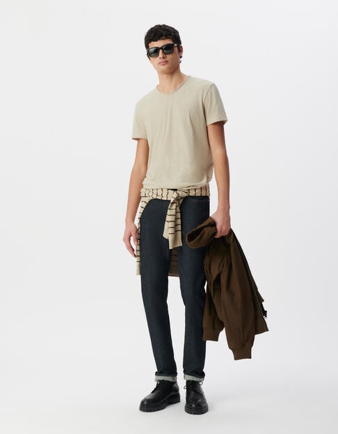 Men’s beige organic cotton Essential V-neck T-shirt - IKKS