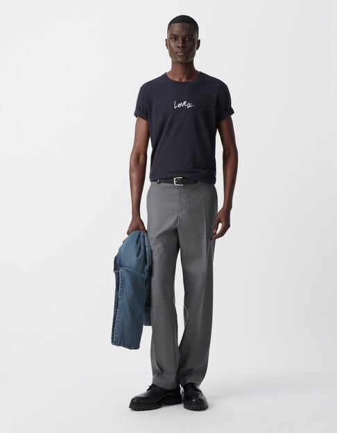 Men's navy organic cotton T-shirt with love slogan - IKKS
