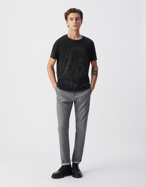 Men’s black organic cotton T-shirt with XL dragon image - IKKS
