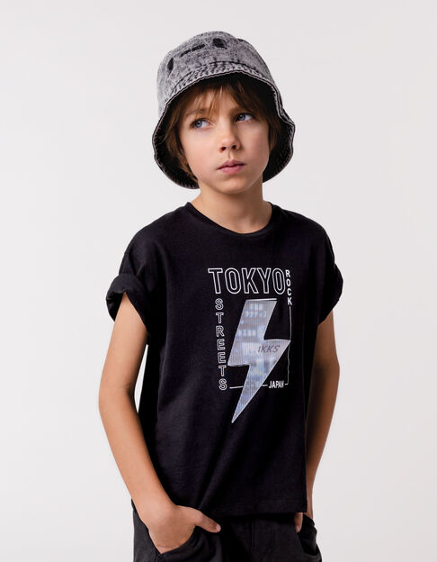 Black T-shirt with lenticular lightning motif for boys - IKKS