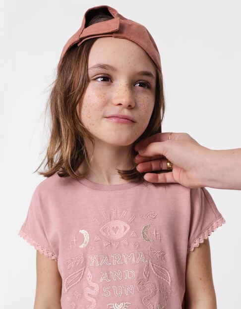 Pink t-shirt organic cotton lace and embroidery for girl - IKKS