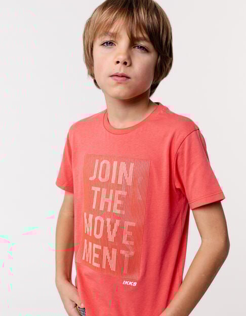 Red T-shirt organic cotton rubber stripes on message boy - IKKS