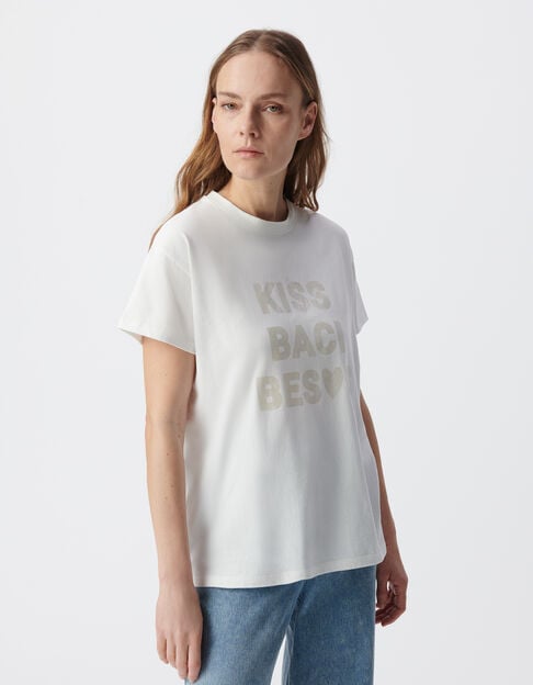White T-shirt with iridescent slogan - IKKS