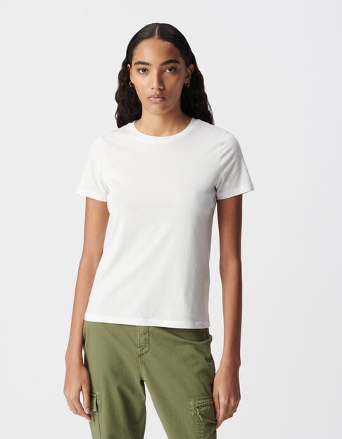 Women's ecru round-neck herringbone embroidery back tee-shirt - IKKS