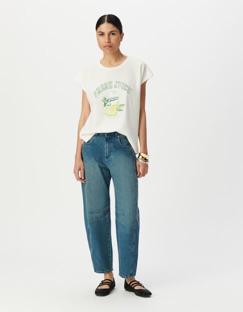 Women’s white short-sleeved T-shirt with lemonade image - IKKS