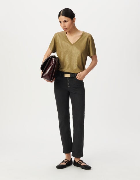 Women’s iridescent khaki ribbed short-sleeved T-shirt - IKKS