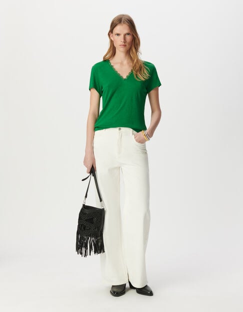 Green T-shirt with V-neck front and back - IKKS