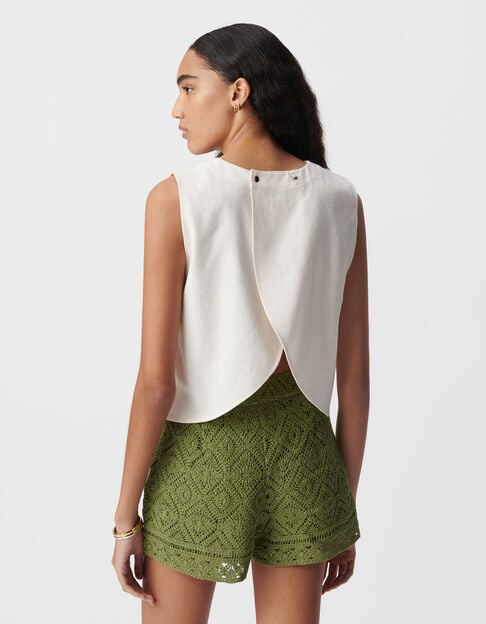 Women's ecru linen and cotton sleeveless top - IKKS