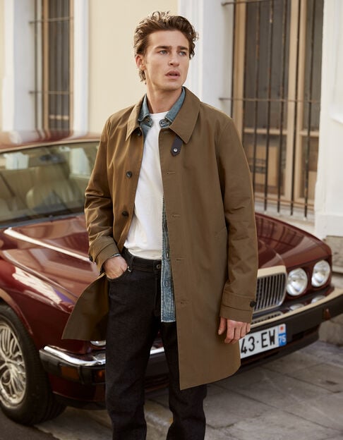 Men’s bronze two-fabric collar-tab trench coat - IKKS