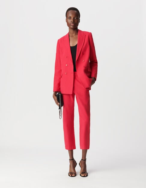 Women's red linen and cotton double-breasted suit jacket - IKKS