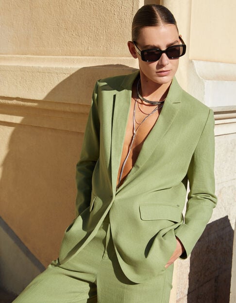 Women's green linen and cotton suit jacket - IKKS