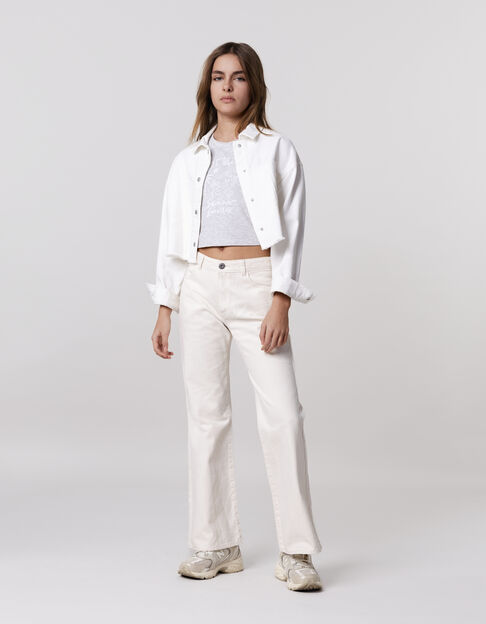 White denim fringed cropped jacket for girl - IKKS