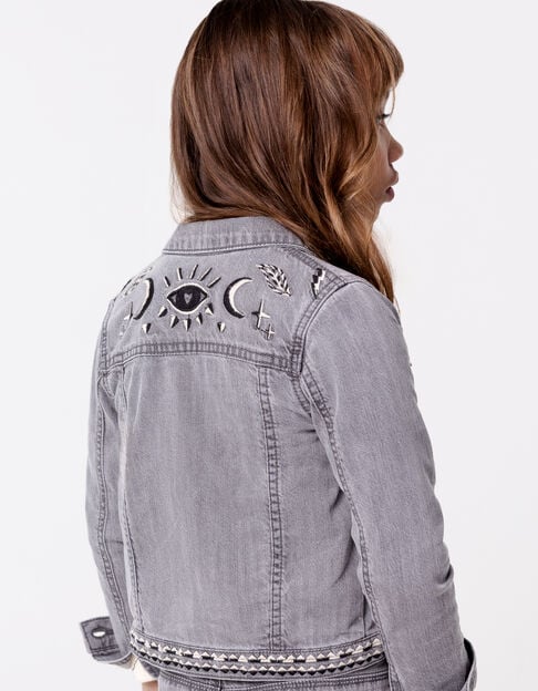 Grey denim jacket with ethnic embroidery for girl - IKKS