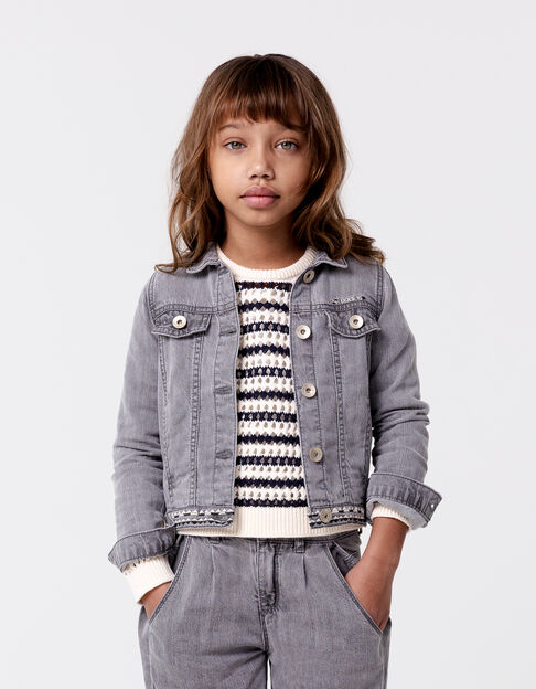 Grey denim jacket with ethnic embroidery for girl - IKKS