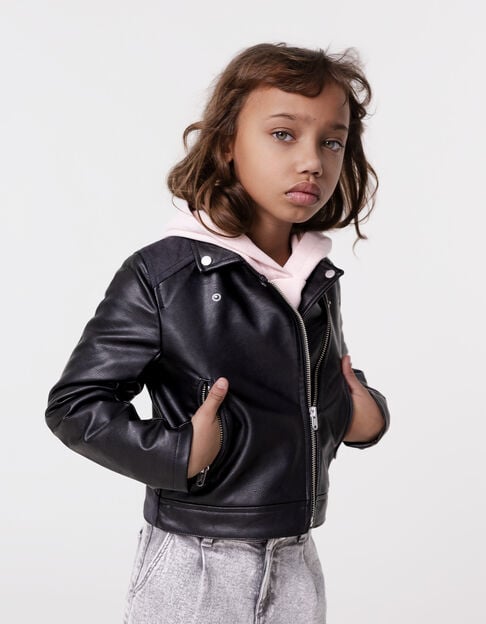Girl's black biker jacket with studded embroidered back - IKKS
