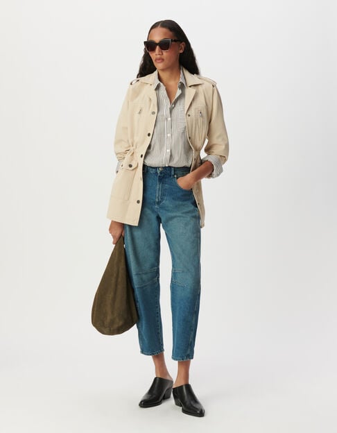 Women's beige safari jacket with shoulder embroidery - IKKS