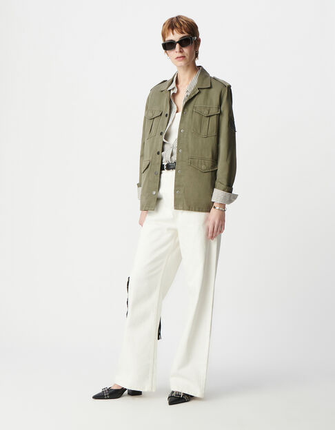 Khaki safari jacket with embroidered herringbone pattern Women - IKKS