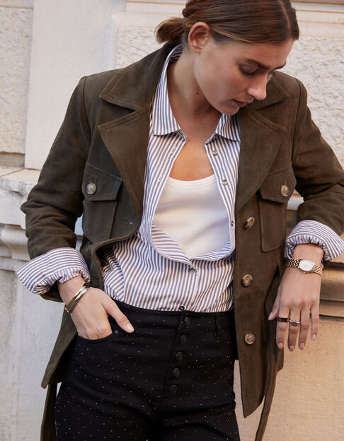 Khaki belted suede safari jacket Women - IKKS